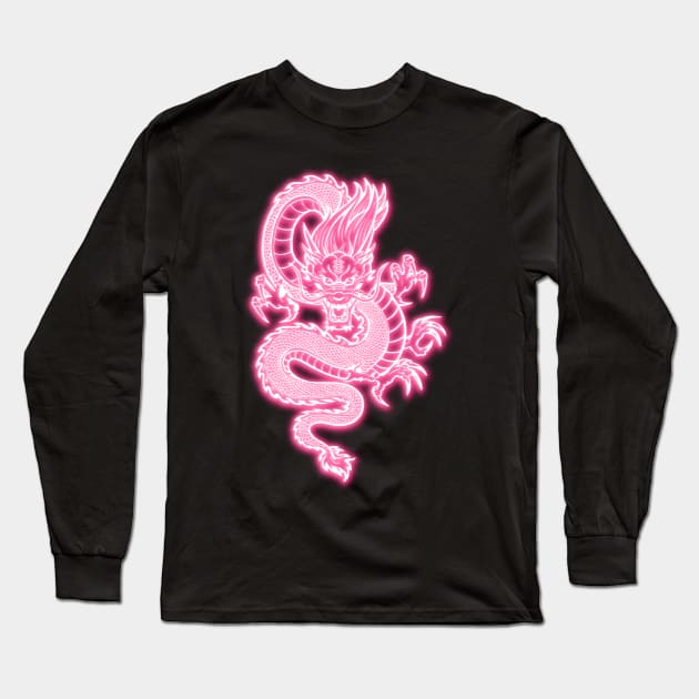 Pink Neon Glow Chinese Dragon Long Sleeve T-Shirt by la chataigne qui vole ⭐⭐⭐⭐⭐